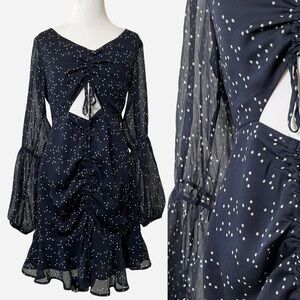 Storia Night Sky Mini Dress | Long Sleeve | Blue | Cutout | Sheer | Small
